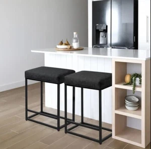 Set Of 2 Cushioned Counter Stools With Carbon Steel Frame And Upholstery Fabric - Picture 1 of 7