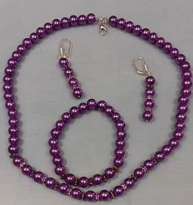 Purple necklace bracelet earring set . - Picture 1 of 2