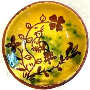 Plato miniatura Breininger Redware plato esgrafiado pájaro floral 1989 PA arte popular - Imagen 1 de 3