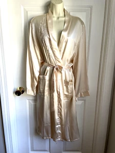CHANGCHENG NEW Ladies Robe sz Large 100% Silk Wrap Embroidered Cream Off White - Picture 1 of 12