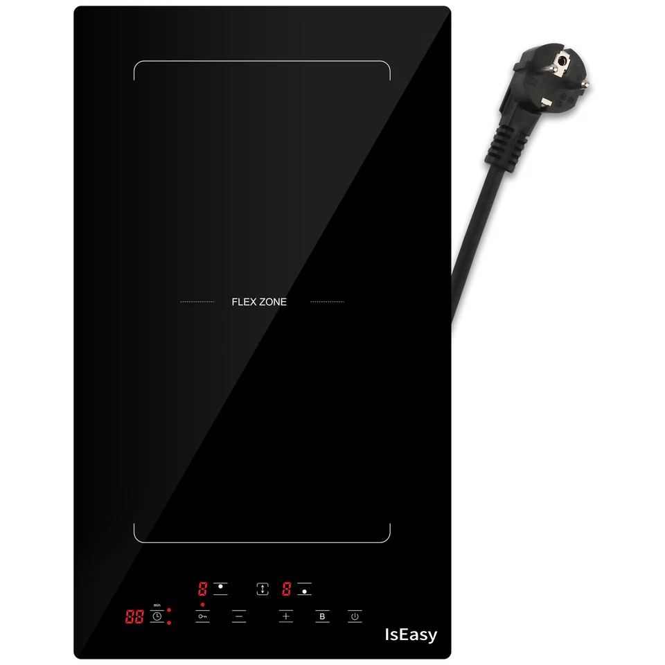 ISEASY Induktions-Kochfeld Comfort-Profil Flexzone 30cm autark 3400 W Timer Schwarz