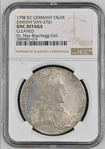 Germany Saxony 1798 IEC Taler Coin Thaler NGC UNC, Dr Max Blaschegg Collection! - Picture 1 of 2