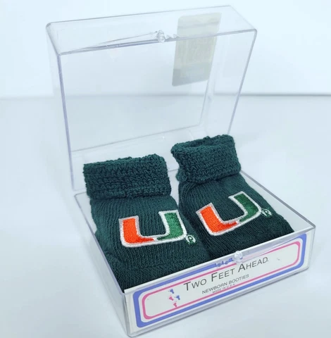 New Miami Hurricanes Newborn Booties Green Logo Socks By Two Feet Ahead Cover