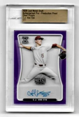 2020 Leaf Metal Draft XRC C.J.Van Eyk Pre Pro Proof Clear Purple Auto  Sn 1/1 - Image 1 of 2