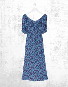 Ex Fat Face Women's Short Sleeve Ink Floral Midi Dress in Purple - Picture 1 of 6