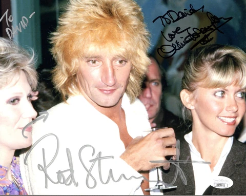 OLIVIA NEWTON JOHN+ROD STEWART SIGNED 8x10 PHOTO        SIGNED TO DAVID      JSA Cover