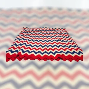 VTG Handmade Crocheted Afghan Red White Blue Chevron Zig Zag Retro 86 x 48 MCM - Picture 1 of 5