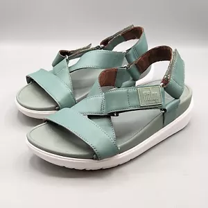 Fitflop Loosh Leather Cross-Strap Sandals Bay Green Women Size 6 - Picture 1 of 10