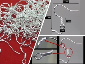 925 Stamped Silver Coated Fish Hooks Earring Making Practice Findings - Picture 1 of 24