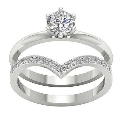 Lab Grown VS F 1.10 Ct Round Diamond 14k White Gold Bridal Engagement Ring Set - Image 1 of 4