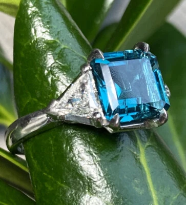 Anillo vintage Art Deco platino platino turmalina de turmalina Indicolite certificado 6,25 Foto 1 de 4