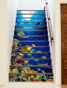 3D Sea Fish ZHU338 Stair Risers Decoration Photo Mural Vinyl Wallpaper Amy - Bild 1 von 5