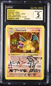 CGC 5 Auto 10 Gray Stamp 1st Edition Base Charizard by Mitsuhiro Arita - Picture 1 of 2