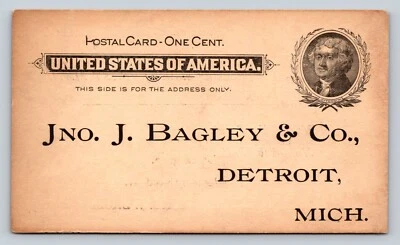 1897 UX14 US Postal Card Jefferson 1c JNO. J. BAGLEY & CO DETROIT MI 'Fast Mail' - Image 1 of 4