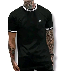 Men's T-shirt casual round neck short sleeve With Letters Around The Neck - Picture 1 of 2