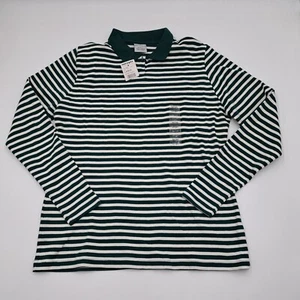 Vtg Partners by Mervyns Womens Polo Shirt Top  Large Ivory Hunt Green Striped - Picture 1 of 7