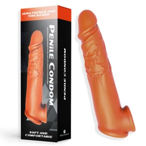 Silicone Penis Enlarger Extender Sleeve Condom Longer Harder Stronger Sheath Men - Picture 1 of 11