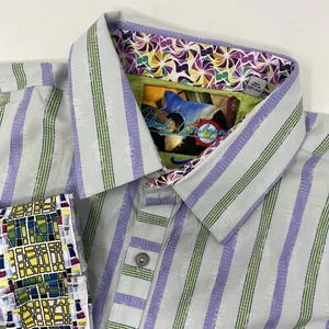 Robert Graham Men's 3XL White Purple Yellow Stripe Flip Cuff Long Sleeve Shirt - Picture 1 of 6