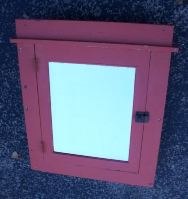 Antique LARGE Recessed Pine Wood Painted Medicine Cabinet w/BEVELED GLASS MIRROR - Image 1 of 4