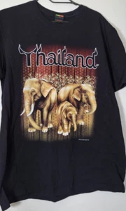 Joli Golf Thailand Elephant Adult Large Double Sided Nature Safari Black T-Shirt - Picture 1 of 5