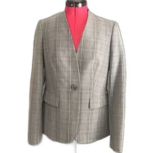 DKNY Blazer Women’s Size 6 Grey Plaid Long Sleeve One-Button Pockets - Picture 1 of 10