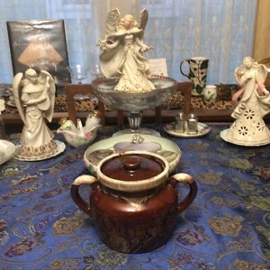 McCoy Pottery two handled planter Brown Drip Pot w/lid USA Ovenproof candy bowl - Picture 1 of 9