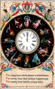 Raffaels Stunden des Tages ITALIEN geprägte Uhr HAPPY NEW YEAR - Postkarte - Bild 1 von 2