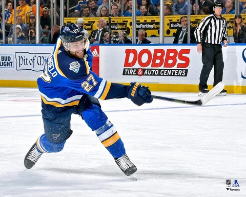 Alex Pietrangelo St. Louis Blues Unsigned Blue Jersey Shooting Photo Cover