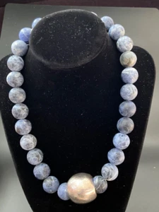 Blue White Marbled Genuine Sodalite Statement Necklace Chunky Gemstone Jewelry - Picture 1 of 4