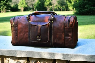 Bolso de Viaje de Cuero Hombre Bolso de Mano Cuero Rústico Bolso de Noche Piel de Cabra Real Foto 1 de 4