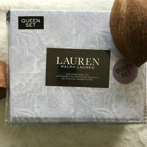 Lauren RALPH LAUREN Luxury Cotton Modern Paisley Sketch Print QUEEN Sheet Set
