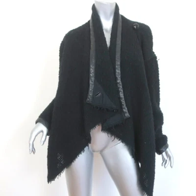Isabel Marant Draped Jacket Black Leather-Trim Wool Boucle Size 0 - Image 1 of 4