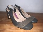 M&S AUTOGRAPH Grey Brown Patent Leather Suede Slingback Court Shoes Heels 3.5 36