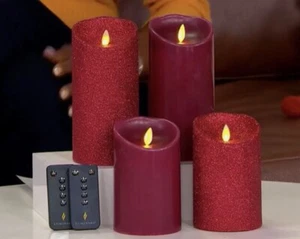 Set Of 4 Luminara Flameless Candles Glitter Plum Fusia Red 5” & 7” w/ Remote New - Picture 1 of 2