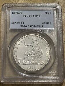 1874-S Trade Silver Dollar T$1 PCGS AU55
