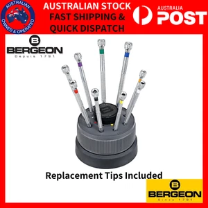 Bergeon 5970 Set of 9 Screwdrivers with Rotating Stand w/ Spare Blade SWISS MADE - Picture 1 of 4