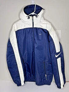 Vintage Y2K Nike Nylon Zip Up Hooded Jacket Blue & White Men's Size L Puffer - Picture 1 of 9
