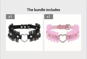 Black and Pink Heart Gothic Lace Choker Set - Romantic & Punk Bundle Y2k - Picture 1 of 8