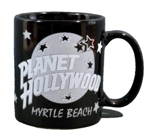 VTG Black Ceramic Mug Planet Hollywood Myrtle Beach Moon & Star Design 8 oz. Cup - Picture 1 of 9