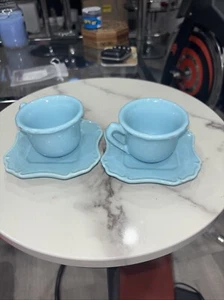 2 pc. LOUCARTE Baby Blue Small Tea Cups and Square Saucers Made in Portugal - Picture 1 of 1