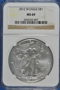 2012 W Burnished $1 Silver Eagle NGC MS 69 (Brown Label) - Picture 1 of 2