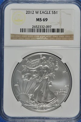 2012 W Burnished $1 Silver Eagle NGC MS 69 (Brown Label) - Image 1 of 2