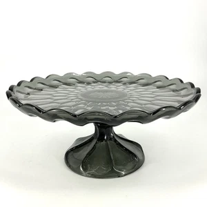 Vintage Anchor Hocking Fairfield Smoke Grey Cake Stand Pedestal Dessert Plate - Picture 1 of 5