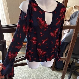 Aeropostale Womens Open Shoulder Floral Graphic Dress Shirt XSMALL - Picture 1 of 8
