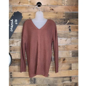 Coverstitched women's amber brown V neckline knitted sweater size small - Picture 1 of 13