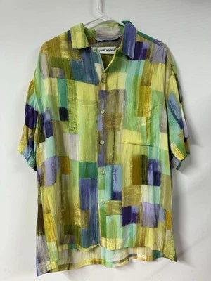 Camisa Hawaiana De Colección Jams World Pintura Acuarela Para Hombres M Rayón Con Botones Verde Foto 1 de 4