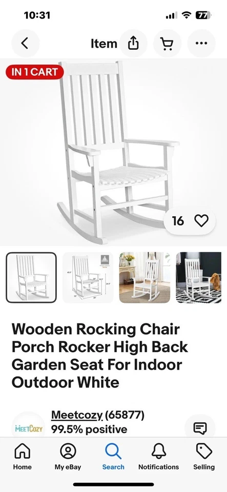 Rocking Chair Wooden Porch Rocker Durable Heavy Duty Vintage White - Image 1 of 2