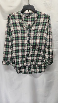 Womens Riders By Lee Size XL Green And Red Plaid Roll Tab Top - Image 1 of 4