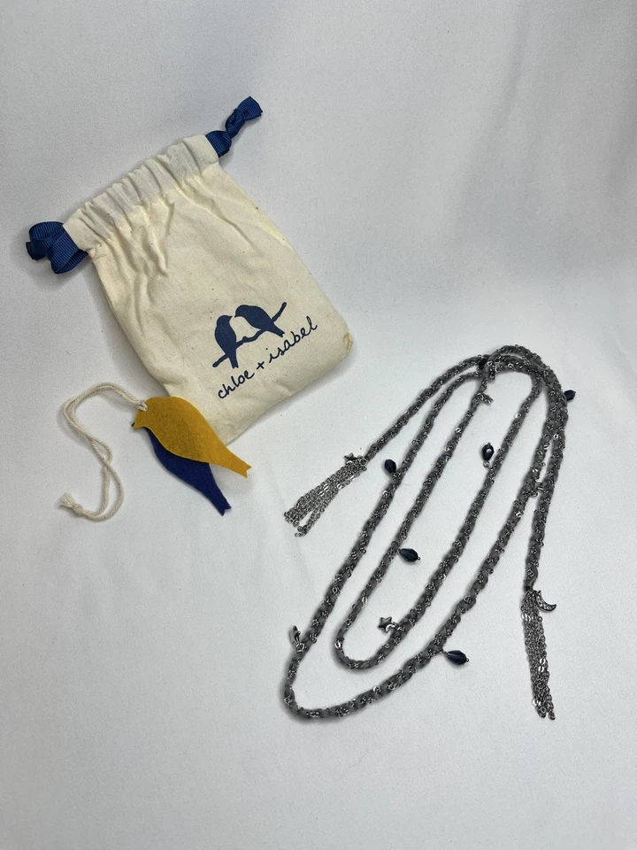 Collar Chloe + Isabel Sun Moon Charm Plata Gris Azul Cuentas Foto 1 de 4