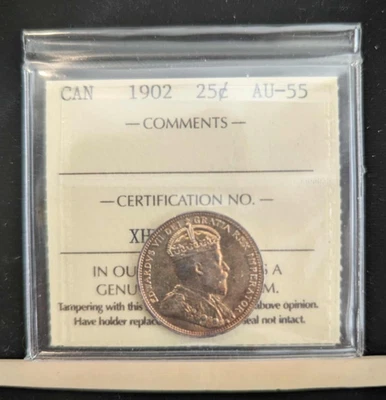 1902  ICCS Graded Canadian,  ¢25 Cent, **AU-55** # XHF 966 - Image 1 of 4